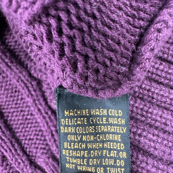 VTG 90s Eddie Bauer Cable Knit Cotton Sweater Men XL Plum Grandpa Heavyweight - Picture 3 of 16